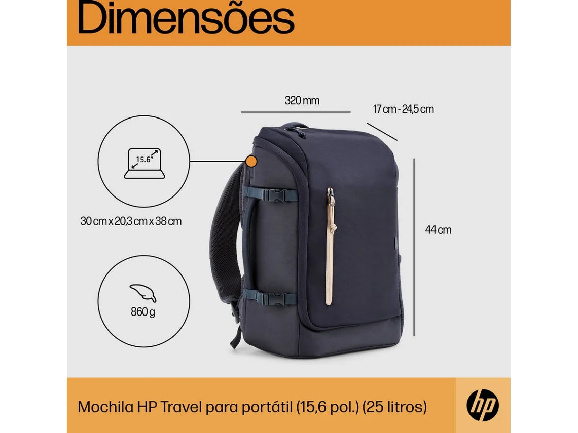 Dimensoes Mochila HP TRAVEL 25L 15.6 IGR