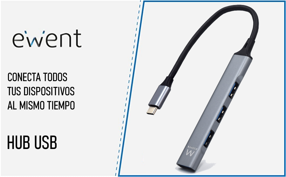 Hub USB EWENT USB-C para 4 portas USB-A
