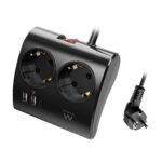 Tomada Ewent EW3871 2 Tomadas Schuko 16A + 2 USB-A + 1USB-C 1.5m Preta