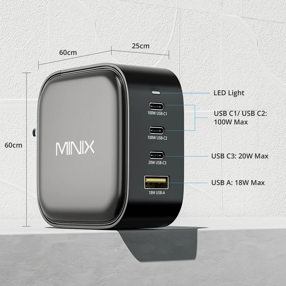 MINIX-NEO-P3-100W-GaN-Carregador-USB-Viajando-Carregador-com-multi-plugues-UE-EUA-AU-Reino