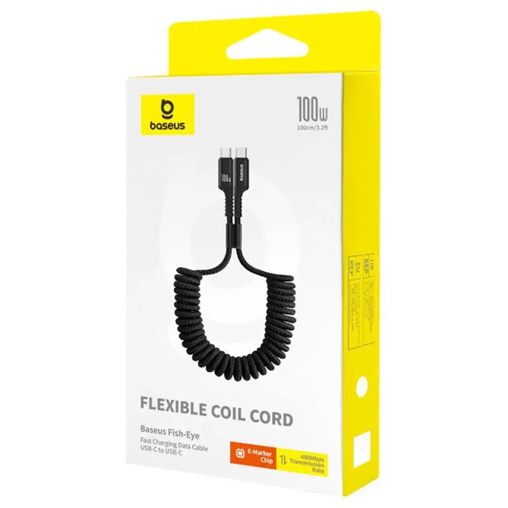 Cabo Baseus Fish-Eye Fast Charging Data Cable Usb-C To Usb-C 100W 1M Cluster Black