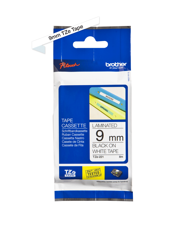 FITA LAMINADA DE 9 MM - BRANCO-PRETO. PARA P-TOUCH