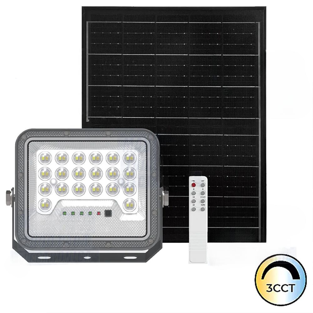 Projetor LED Slim Solar 100W 1400lm CCT (3000-4000-6500K) c- comando - IP65