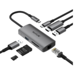 Docking RIXUS RXHU08 USB tipo-c RJ45, Leitor Cartoes, USB3 USB2 USB-C PD